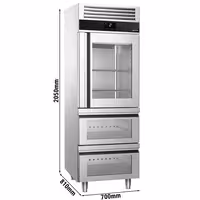 Armário frigorífico aço inoxidável PREMIUM - GN 2/1 - 700L - com 1 porta de vidro & 2 gavetas de vidro - Ventilado & Iluminação LED & Fecho automático