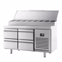 Table réfrigérée de préparation - 1468 x 600 mm - avec 4 tiroirs - avec superstructure en inox 8 x GN 1/4