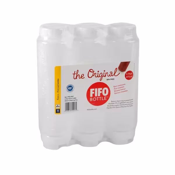 (3 pcs) Squeeze Sauce Bottle - with Medium-Flow Valve Cap (non-drip) - 473ml - with Screw Top Cap - White Cap