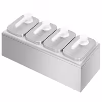 Dispenzer za umake - 4-dijelni (4 spremnika + 4 dozirne pumpe + postolje) - nehrđajući čelik 18/10, spremnici polipropilen (PP) - 4x 2 l - 480x215x325 mm - einstellbarer Dosierung - s spremnikom - uklj. postolje od nehrđajućeg čelika