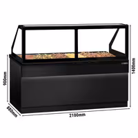 Šildoma vitrina TORONTO - 2 100 mm - juoda priekinė dalis - skirta 6x GN 1/1 - juodas granito stalviršis