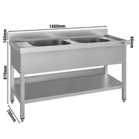 Sudoper ECO - 1400x700 mm - s donjom policom - s 2 koritima - korita sredina - inox