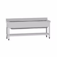Grovdiskbänk i rostfritt stål ECO - 1800x700 mm - med underhylla - 1 ho mitten - med stänkskydd