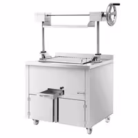 Churrasqueira a carvão em aço inoxidável - 940mm - com sistema de elevação por manivela e 1 gaveta de recolha de cinzas - grelha: 660x530mm