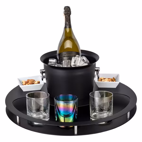 Bar Set with Wine Bucket & 2 Snack Bowls - Stainless Steel, Powder-Coated - Ø465mm - Height:180mm - Black