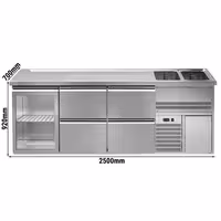 Direct Draw Beer Dispenser / Kegerator PREMIUM – 2-Door – 2 Right Sinks, Glass Door, 4 Cooled Drawers – 2500×700 mm