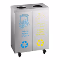Ecoponto - Módulo de encastre - 2 compartimentos de 25L cada - 500x720x250mm - com rodas - 2 rodas com travão, recipientes interiores amovíveis, conjunto de autocolantes para Papel/Plástico/Indiferenciados/Biorresíduos - Aço inoxidável