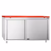Arbetskåp i rostfritt stål PREMIUM - 1600x700 mm - 2 skjutdörrar - inkl. skärbräda röd