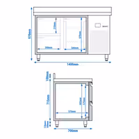 Commercial Counter Fridge PREMIUM - 1400x700mm - with 1 door - 2 drawers - with upstand