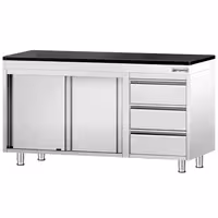 Rozsdamentes acél munkaszekrény PREMIUM – 1400x700 mm – 3 fiókkal a jobb oldalon – gránit munkalapmal