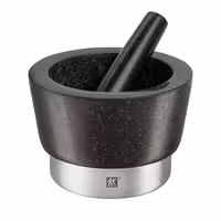 (2 pieces) ZWILLING | Granite Mortar & Pestle Ø150 mm – Non-slip Feet - 18/10 Stainless Ring - Black