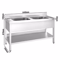 Sudoper PREMIUM - 1600x700 mm - s donjom policom - s 2 koritima - korita sredina - inox