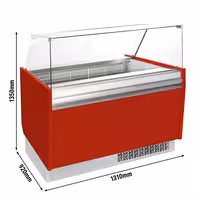 Ice Cream Display Freezer | LIAM - 1310mm - Static cooling - with LED lighting - for 10 x 5 litres Napoli pans - Red - curved glass canopy