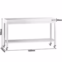 RST-työpöytä PREMIUM - 1600x700mm - jalustalla ja pyörillä varustettuna.