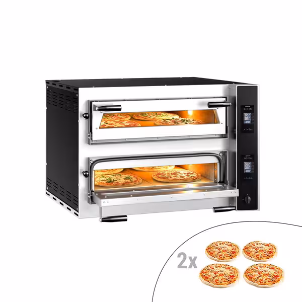 Electric Deck Pizza Oven - Twin Deck - Refractory Stone Deck - 4+4 x Ø 35cm (13.8") - Touchscreen Controls - up to 400°C