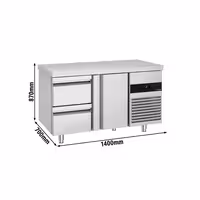 Commercial Counter Fridge PREMIUM - 1400x700mm - with 1 door - 2 drawers - capacity 281 litres