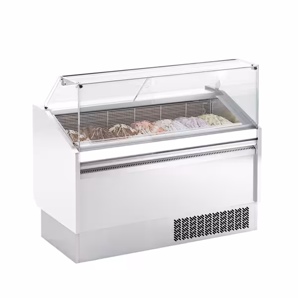 Ice Cream Display Freezer | LEVI - 1620mm - Static cooling - with LED lighting - for 9+9 x 5 litres Napoli pans - White