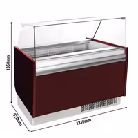 Ice Cream Display Freezer | LIAM - 1310mm - Static cooling - with LED lighting - for 10+10 x 5 litres Napoli pans - Granat red