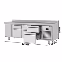Aukstuma galds PREMIUM PLUS - 2452x600 mm - 510 l - ar 1 durvīm - ar 6 atvilktnēm - Ar apmali