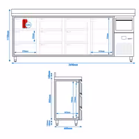 Hladilna miza za bar in pijače PREMIUM – 2690 x 600 mm – z 1 vrati, 9 predali, robom in posodico za kavo