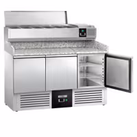 Commercial Pizza Prep Counter - Granite Top PREMIUM - 1400x700mm - with 3 doors - incl. refrigerated topping unit - 6x GN 1/4