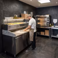 Table réfrigérée à pizza PREMIUM - 1500 x 800 mm - avec 2 portes - incl. vitrine réfrigérée avec LED - 5 x GN 1/3 + 1 x GN 1/2