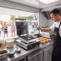 Commercial Waffle Maker - Single - Manual - 1,75 kW - Shape: Waffle coins - Teflon-coated baking plates