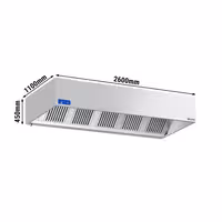 Commercial Wall-Mounted Extractor Hood with Motor – 2600mm – with Speed Controller, Baffle Filters & Lighting