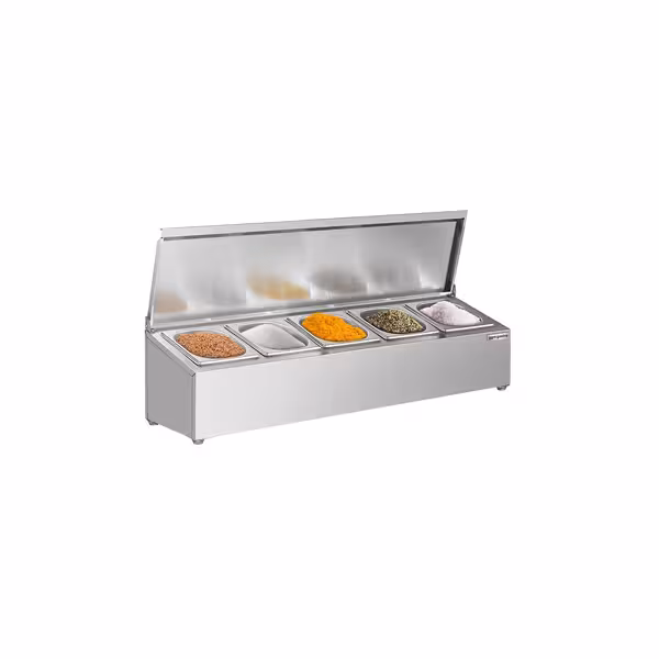 رف حاويات التوابل - 5x GN 1/6 - لسطح العمل - مع أغطية مفصلية - مع حاويات - ستانلس ستيل