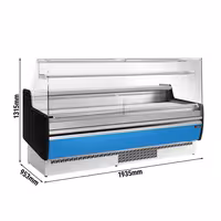 Serve Over Counter - 1935mm - front and sides glass, rear open - capacity 213 litres - front panel light blue