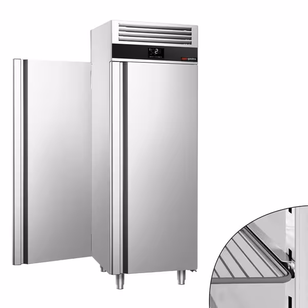 Szafa chłodnicza PREMIUM – przelotowa – stal nierdzewna – GN 2/1 – 700 L – z 1 drzwiami z przodu i z tyłu