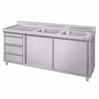 ECO ormarić za sudoper – 1800 x 600 mm – s 3 ladice i 2 sudopera na desnoj strani