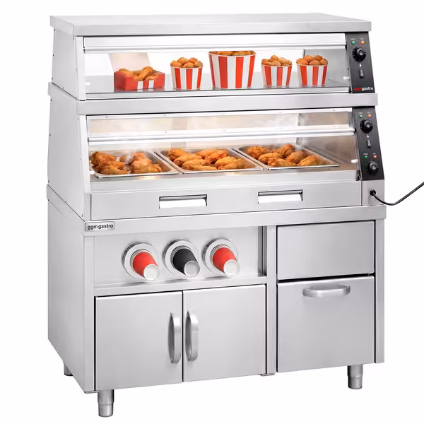 Grijani izložbeni ormar s baznom jedinicom – 1200 mm – 3,5 kW – za 3 GN 1/1 – 2 police – pojedinačno upravljano