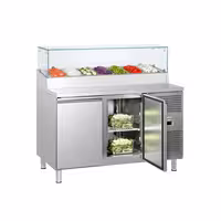 Stół przygotowawczy ECO – 1360 mm – z 2 drzwiami – z nadstawką szklaną na 7x GN 1/3
