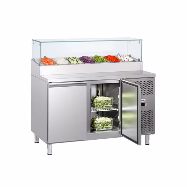 ECO pripremni stol – 1360 mm – 2 vrata – s staklenom pločom – za 7x GN 1/3