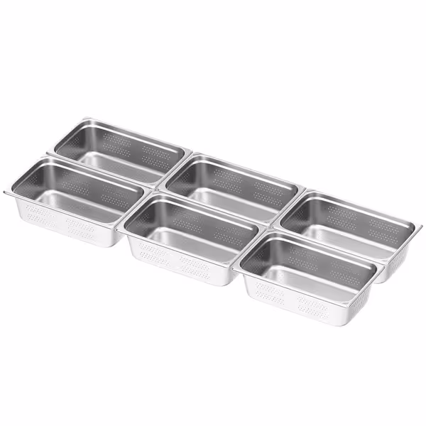 (6 szt.) Pojemnik GN 1/1 – perforowany – stal nierdzewna – wysokość: 150 mm