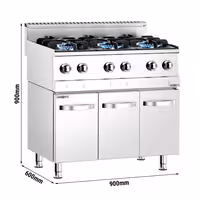 Fogão a gás - 19,6kW - 6 queimadores - com armário baixo - 3 portas