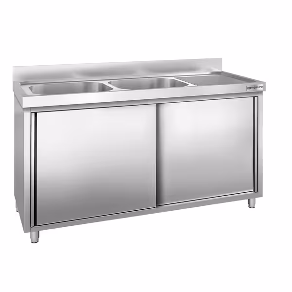 Sudoper s ormarićem PREMIUM - inox - 2000 x 700 mm - sa 2 korita - korita lijevo