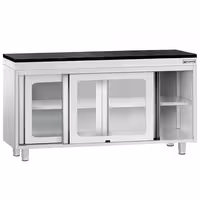 Rozsdamentes acél munkaszekrény PREMIUM – 1600x700 mm – tolóüvegajtóval – gránit munkalapmal