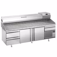 Stół chłodniczy do pizzy PREMIUM PLUS - 3305x800mm - z 3 drzwiami & 3 szufladami - włącznie z witryną chłodniczą nadstawną - 11x GN 1/4
