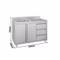 Sudoper s ormarićem ECO - inox - 1200 x 700 mm - 3 ladice - s 1 koritom - korito lijevo