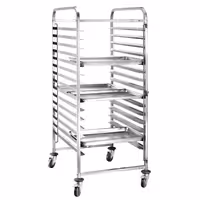Inox kolica s vodilicama za pekarske plehove - za 15 plehova 600x400 mm - kotači Ø 125 mm (2 s kočnicom)