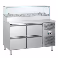 Table de préparation ECO - 1360x700mm - avec 4 Tiroirs GN 1/1 - Vitrine réfrigérée 7x GN 1/3