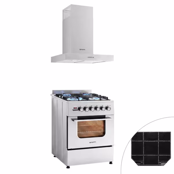 Plinovita ploča za kuhanje – 8,4 kW – 4 plamenika – s električnom pećnicom – 3,85 kW i kuhinjskom napom s ventilatorom