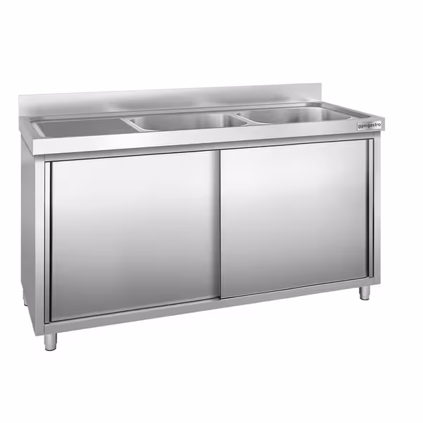 Sudoper s ormarićem PREMIUM - inox - 2000 x 700 mm - sa 2 korita - korita desno