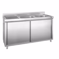 Sudoper s ormarićem PREMIUM - inox - 2000 x 700 mm - sa 2 korita - korita desno
