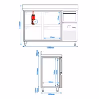 Stół chłodniczy barowy do napojów PREMIUM – 1580 x 600 mm – z 4 szufladami, rantem i odbijakiem do kawy