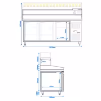 Table réfrigérée à pizza PREMIUM - 2000 x 800 mm - avec 3 portes - incl. vitrine réfrigérée LED - 10 x GN 1/4