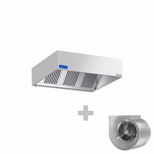 Commercial Wall-Mounted Extractor Hood with Motor - 1600mm - with Speed Controller, Baffle Filters & LED Lighting