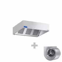 Commercial Wall-Mounted Extractor Hood with Motor - 1600mm - with Speed Controller, Baffle Filters & LED Lighting